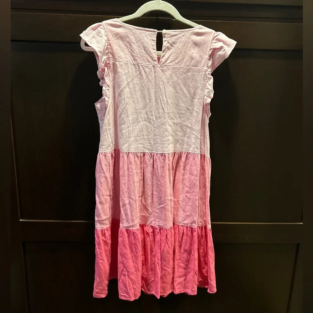 J. Crew Tiered Ruffle Pink Linen Mini Dress Sundress - Picture 3 of 5